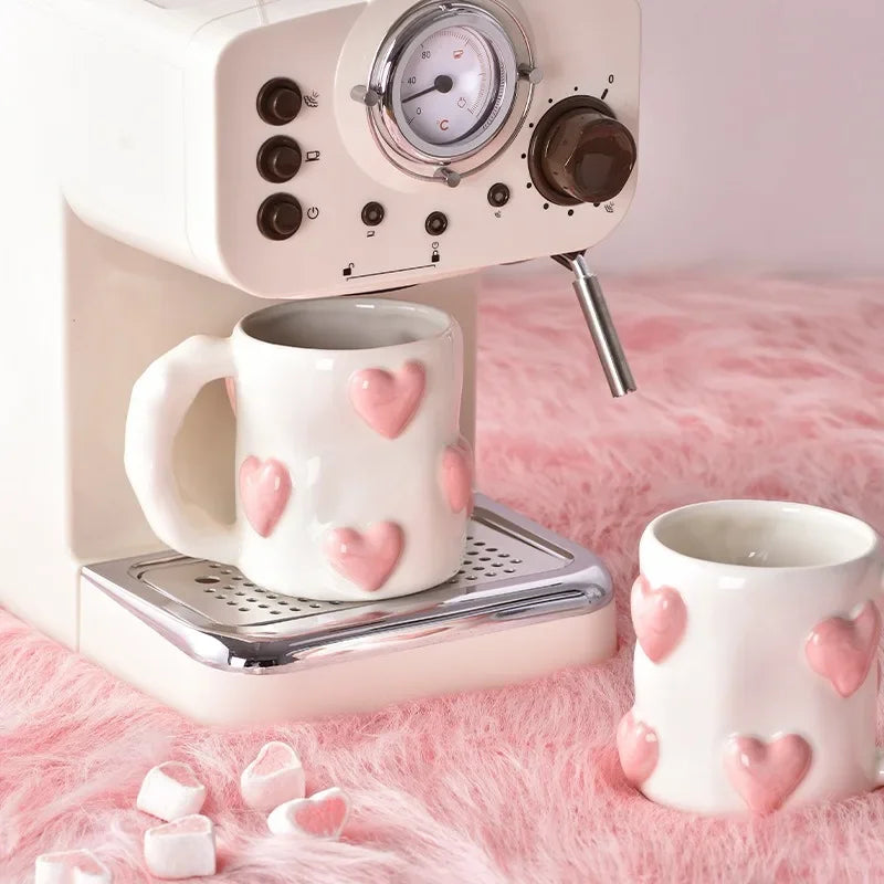 Taza de cerámica rosa con forma de corazón de AhunderJiaz, juego de tazas de café para el hogar, juego de utensilios de cocina, regalo de cumpleaños, decoración del hogar.