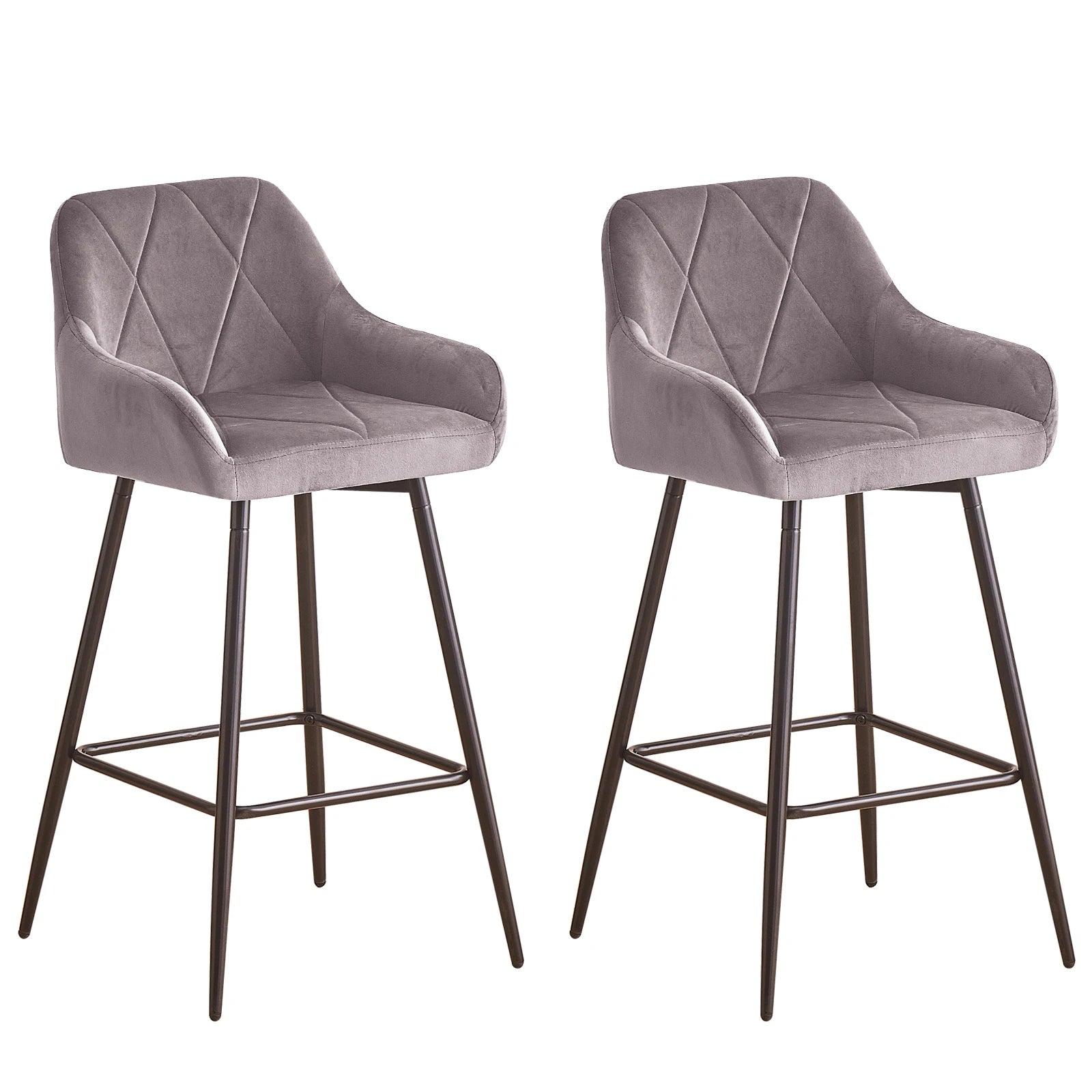 JYMTOM Juego de 2/4 piezas de taburetes de bar, taburetes de mostrador, taburetes de bistró, sillas de bar tapizadas en terciopelo/PU con reposabrazos, taburete moderno con metal negro