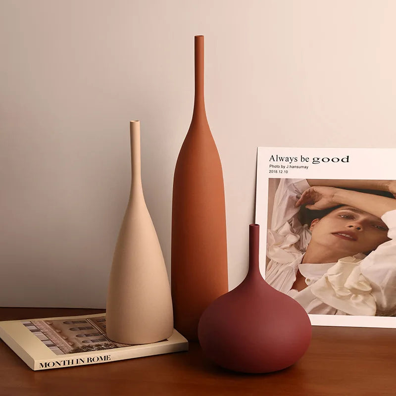 Jarrón nórdico minimalista Morandi Jarrón de cerámica vintage con textura cepillada Jarrón de cerámica vintage con textura cepillada Decoración del hogar