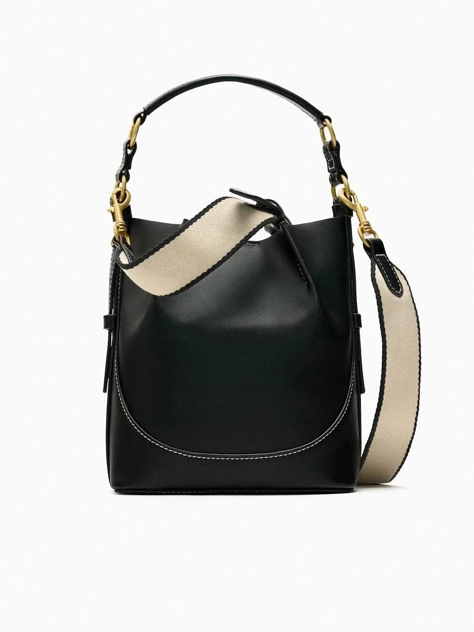 Nuevos bolsos tipo cubo de gran capacidad para mujer con correa ancha para el hombro, bolso de hombro individual con cordón, bolso de mano cruzado