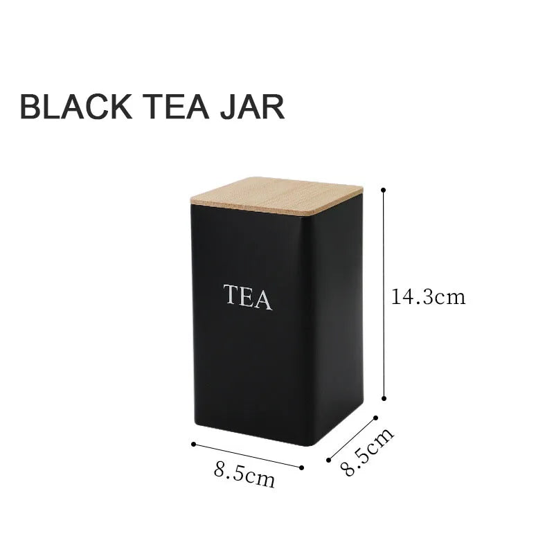 Recipiente para granos de café con tapa de bambú, estilo sencillo, tarros de metal para té, café y azúcar, lata de té, utensilios de cocina.