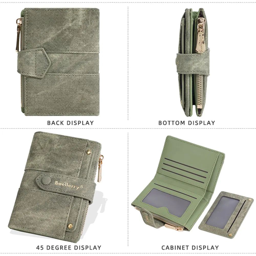 Carteras cortas de mujer Baellerry New Fashion con cremallera, monederos de alta calidad, monedero para mujer con clip para tarjetas desmontable.