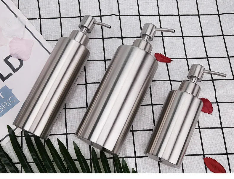 Dispensador de jabón líquido, botella para gel, acero inoxidable 304, plata, oro rosa, bomba para loción, jabón de manos, dispensador para cocina y baño.