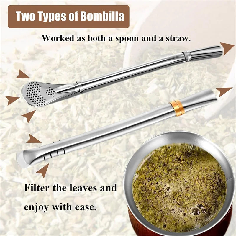 Mate de 8 oz, doble pared de acero inoxidable 304, taza con aislamiento térmico, 2 pajitas y cepillo de limpieza para bebidas.