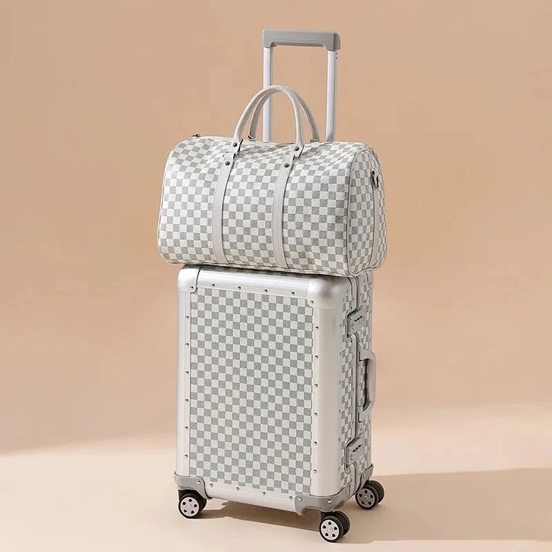 Maleta de negocios de aleación de aluminio y magnesio de 20 pulgadas, apta para viajes y con ruedas universales.