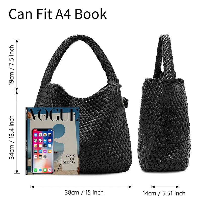 Bolso tote tejido para mujer, bolso de mano grande tejido, bolso de hombro de cuero suave, bolso de compras para el trabajo, bolso tote de playa de verano con monedero