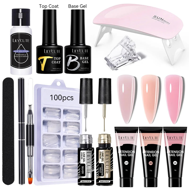 Kit de gel para extensión de uñas LILYCUTE de 15 ml, solución acrílica, esmalte en gel con lámpara para uñas para una rápida extensión, gel UV para uñas.