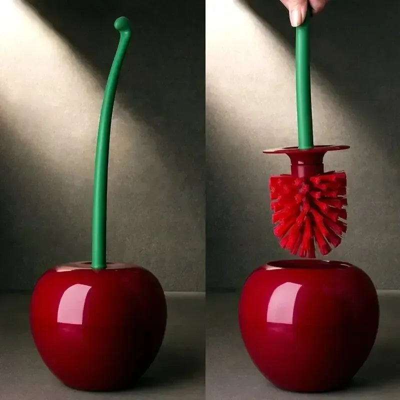 1 pieza de cepillo de inodoro rojo con forma de cereza creativa y encantadora, juego de soporte para cepillo de inodoro y accesorios de baño