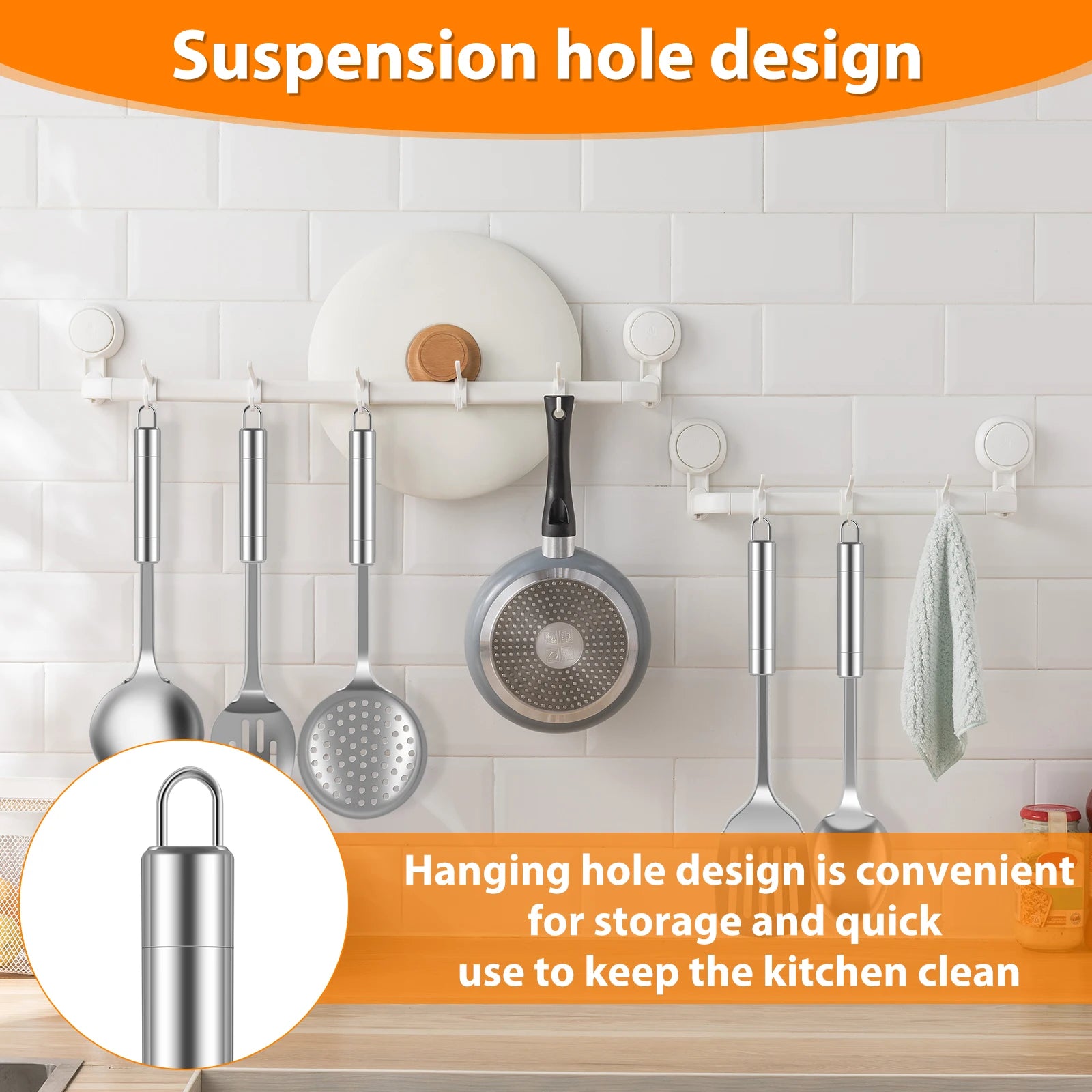 Juego de 5 utensilios de cocina de acero inoxidable duraderos, cucharas, espátulas y utensilios lavables.