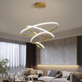 Lámpara colgante moderna con anillos LED circulares, araña de techo negra, ideal para lofts, salas de estar, comedores y cocinas. Iluminación interior.