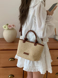 Bolso de hombro de paja para mujer, ideal para vacaciones de verano, con diseño retro. Bolsos cruzados portátiles para mujer, estilo cesta tejida.