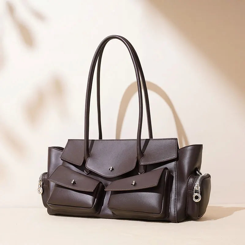 Bolso de mujer nuevo, de lujo, de diseñador, de piel auténtica, bolso de hombro para mujer, estilo vintage, con múltiples bolsillos, bolsos de piel de vacuno.