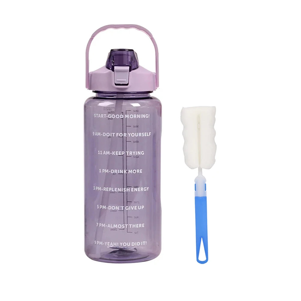 Botella de agua grande de 2 litros, portátil, con pajita de plástico, ideal para viajes, deportes y fitness. Vaso grande de alta calidad, universal para adultos.