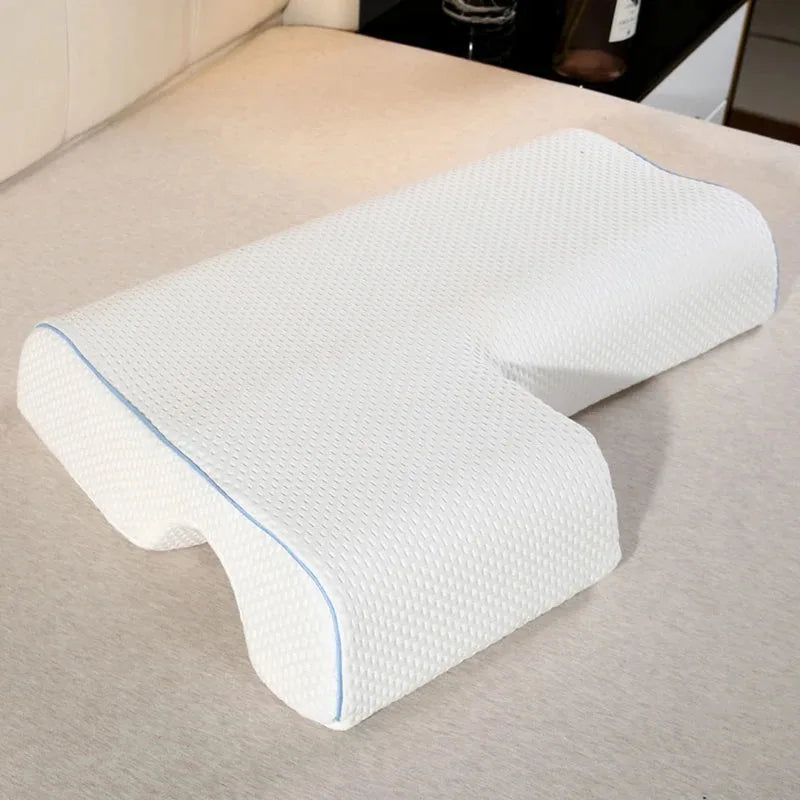 Almohada arqueada para parejas con espuma viscoelástica transpirable de rebote lento, almohada para dormir que protege las manos y el cuello, evitando la presión.