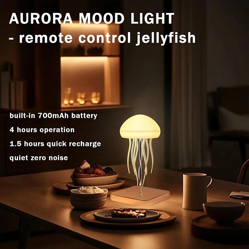 Lámpara LED con forma de medusa, 9 tentáculos, 2 modos de funcionamiento, batería de larga duración, efectos de luz con degradado de color y mando a distancia.
