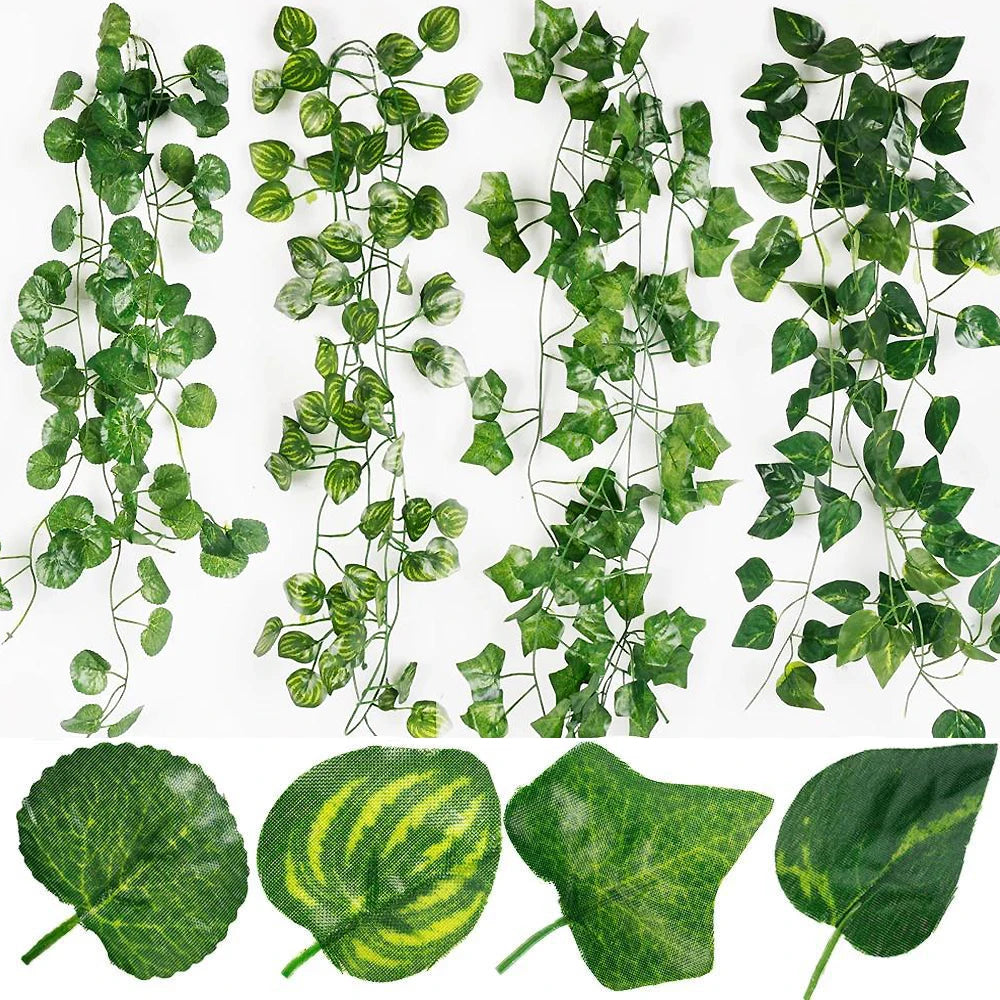 Guirnalda de hojas de hiedra artificial de 2/4/8/10 m, enredaderas colgantes, plantas artificiales, vegetación para exteriores, decoración de pared, festivales, jardín, hogar y fiestas.