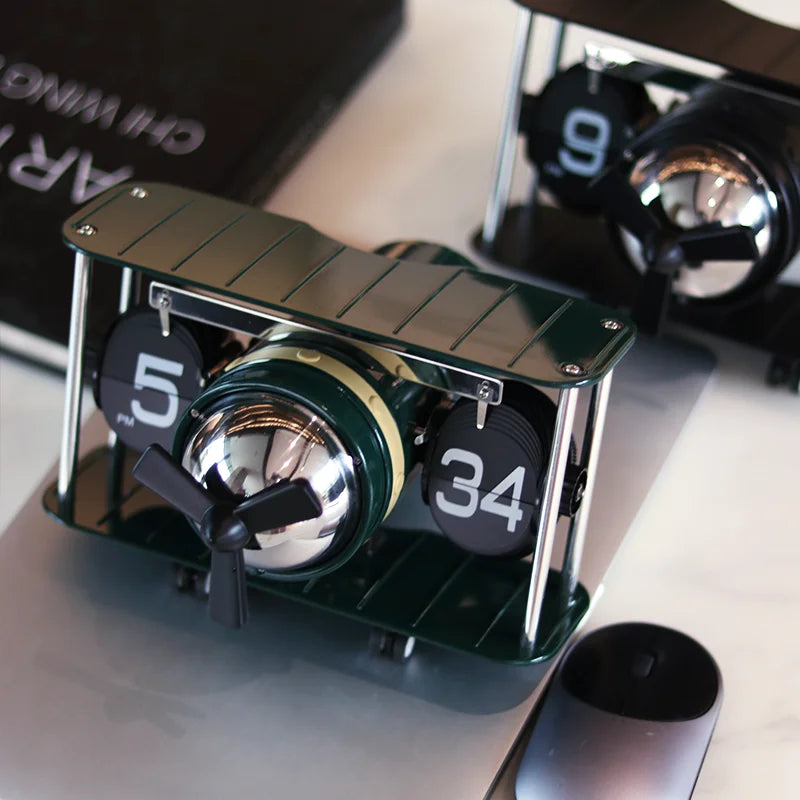 Reloj de escritorio mecánico con diseño de avión retro, temporizador electrónico automático vintage, adorno para el hogar