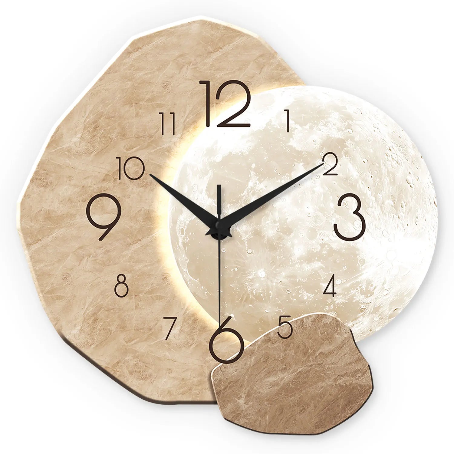 Reloj de pared moderno, sencillo y silencioso, con diseño de luna, movimiento de cuarzo y fabricado en madera, ideal para la decoración de dormitorios, salas de estar u oficinas.