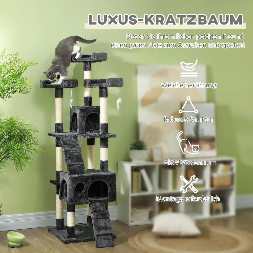 Árbol rascador para gatos PawHut, poste rascador para gatos, árbol para trepar y jugar con gatos.