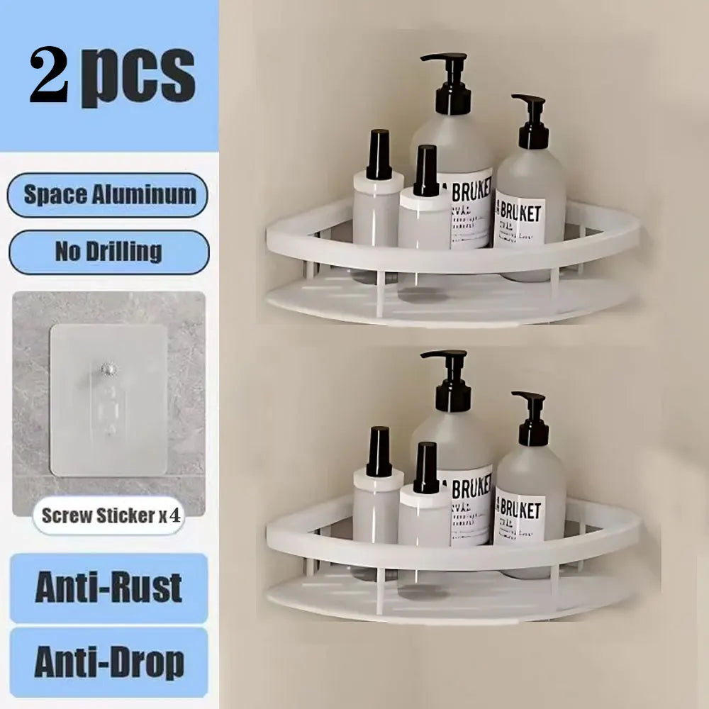 Estante de baño sin taladro DE ALUMINIO , montaje en pared, estante de esquina para botella de champú, estante de almacenamiento.