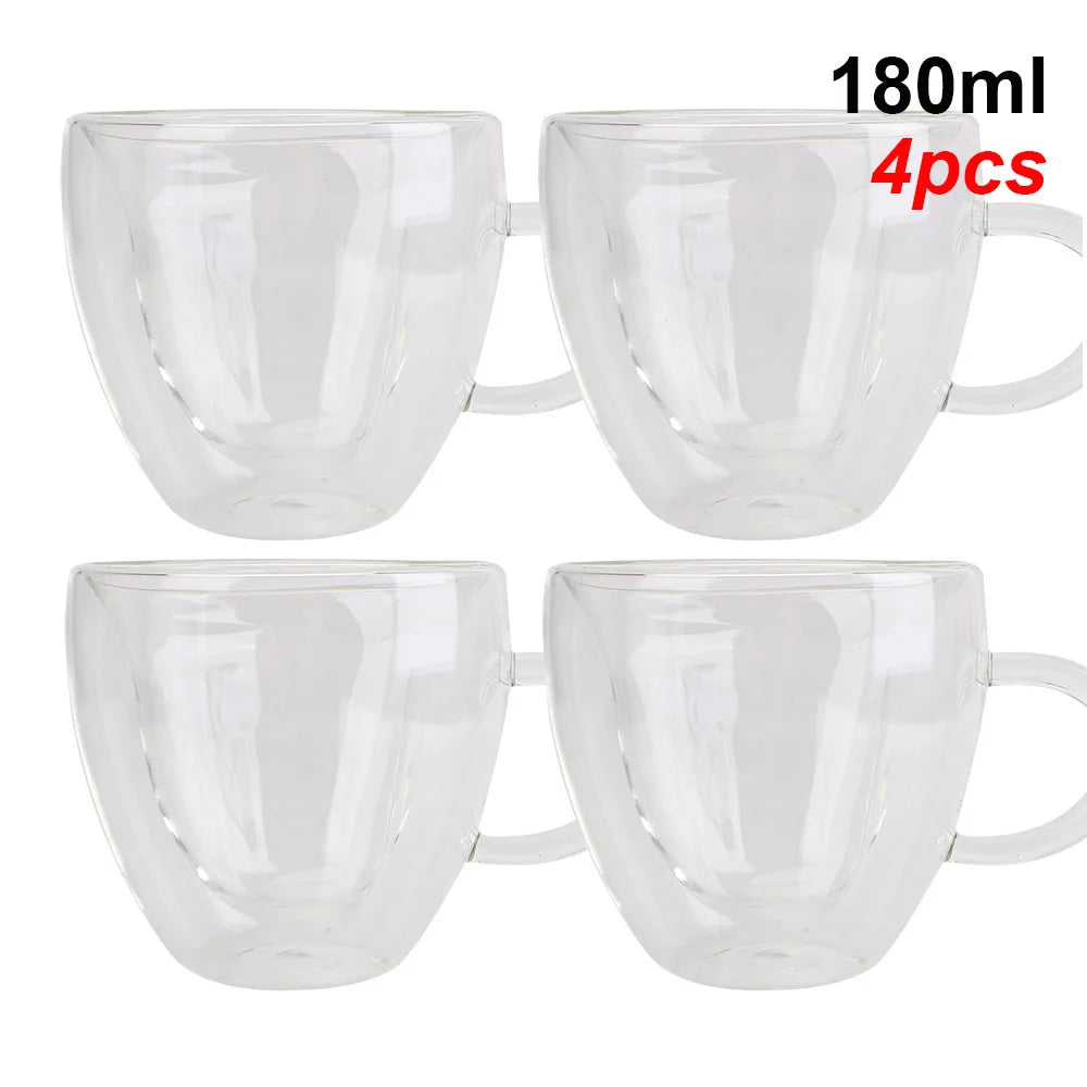 Taza de té/cerveza con forma de corazón de 180 ml/240 ml, taza de zumo/café, taza de regalo, taza de vidrio de doble capa resistente al calor.