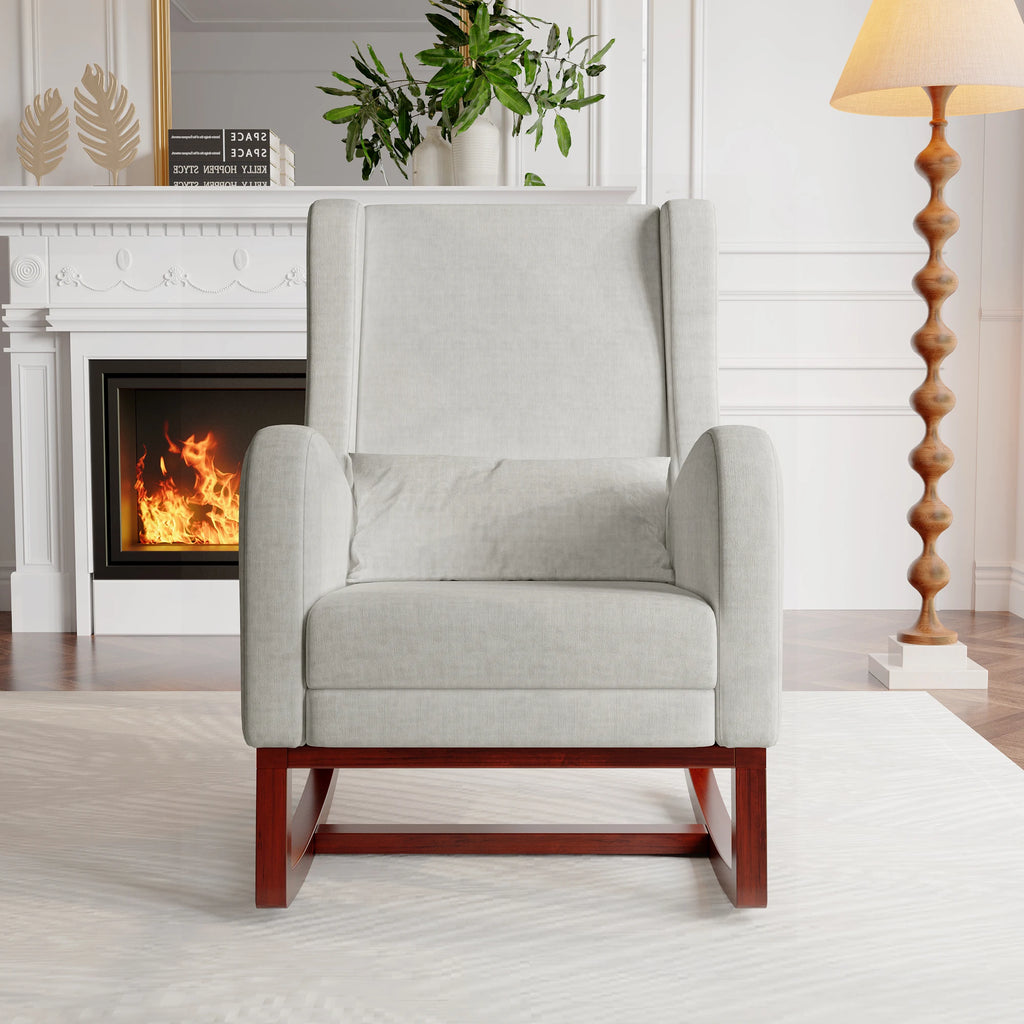 Mecedora Anajqaqia, silla para sala de estar, sillón, con base de madera y 2 bolsillos laterales, capacidad de carga: 150 kg.