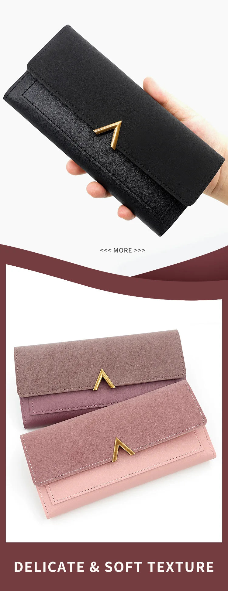 Nueva versión coreana de la cartera de mujer, cartera larga plegable en forma de V con hebilla, monedero de mano y tarjetero.