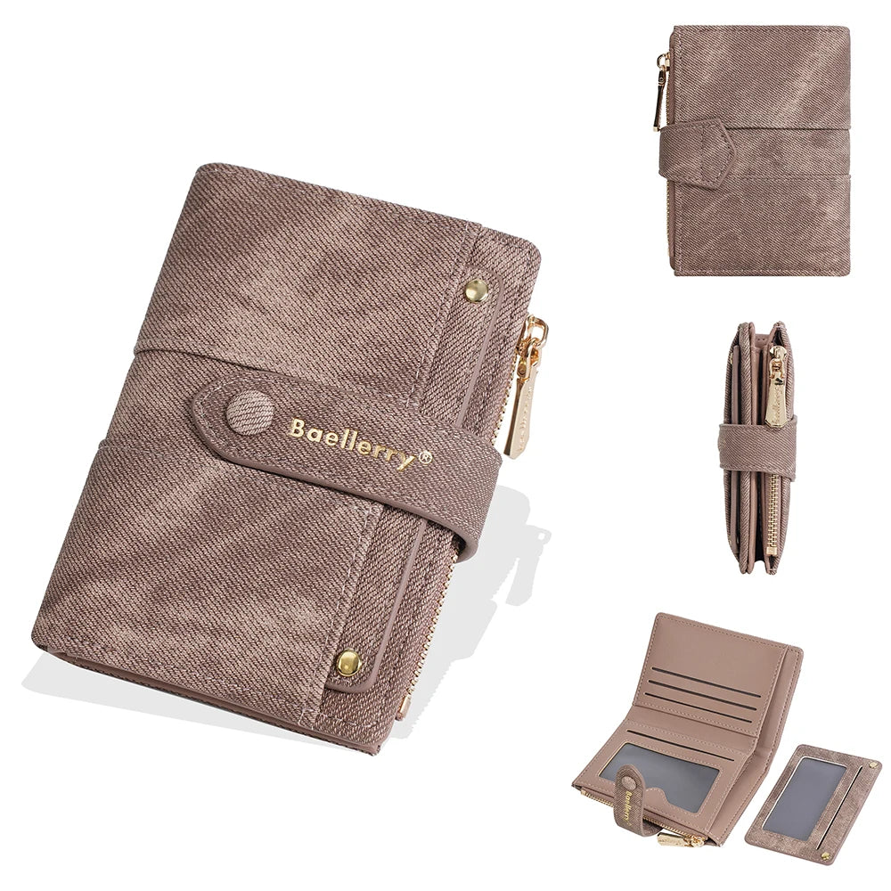 Carteras cortas de mujer Baellerry New Fashion con cremallera, monederos de alta calidad, monedero para mujer con clip para tarjetas desmontable.