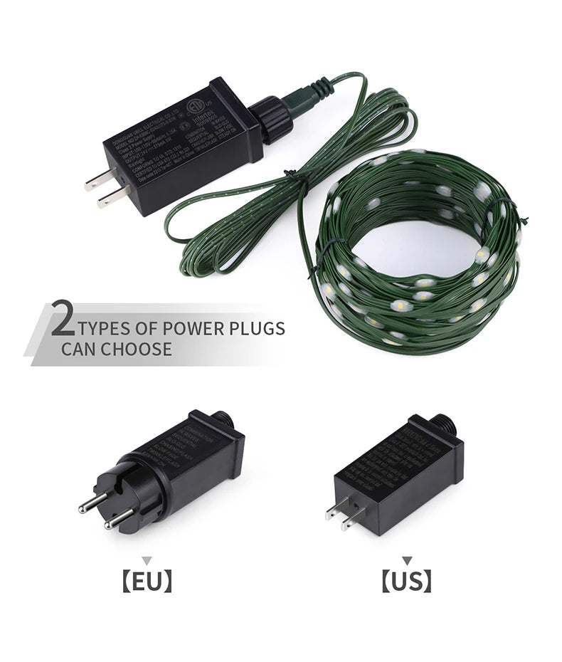 Guirnalda de luces LED de alta calidad con cable de goma, 100 m, 800 LED, 8 modos, 220 V/110 V, para exteriores, jardín, patio, césped y decoración navideña.