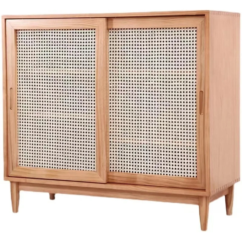 Nordic solid wood rattan dining side cabinet, entrance cabinet, American locker, simple tea cabinet, multi-functiona