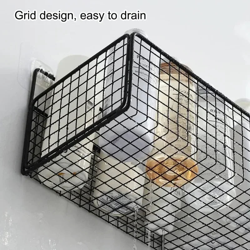 Organizador de baño multifuncional para artículos de aseo, estante de baño sin perforaciones, estante de almacenamiento de pared para baño y cocina.