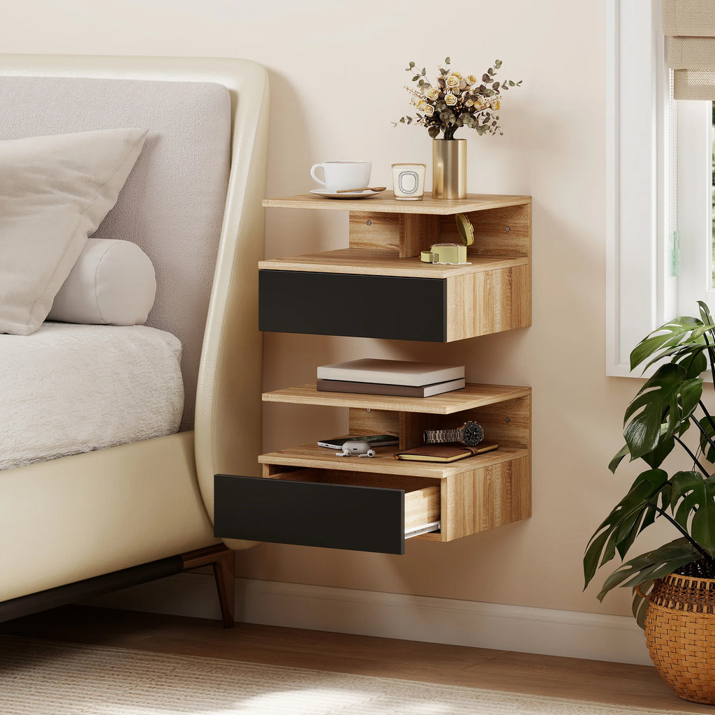 Juego de 2 mesitas de noche flotantes con cajón de Homcom, mesitas de noche para dormitorio, montaje en pared, estilo moderno.