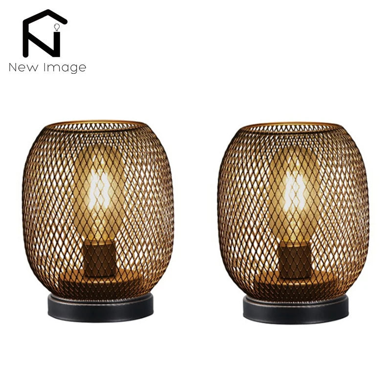 2 lámparas de mesa redondas de metal con forma de jaula, LED, a pilas, inalámbricas, para bodas, fiestas y decoración del hogar. Portavelas.