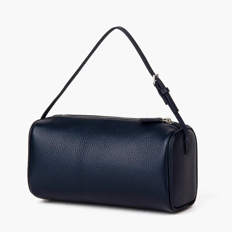 Bolso mini Donna-in de piel de becerro de grano completo para mujer, de piel auténtica con correa para el hombro, bandolera con forma de barril.