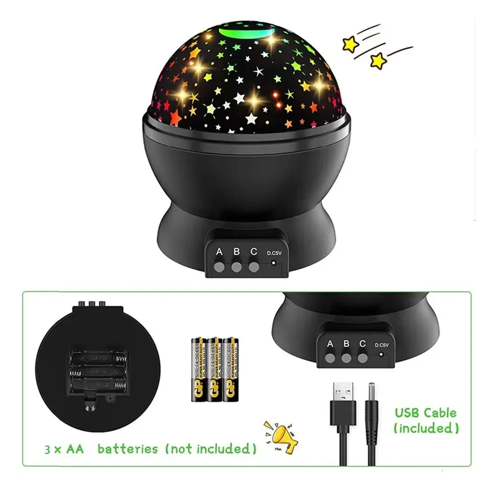 LED Starry Night Light Auto Rotating Pattern 500mAH Lithium Battery Starry Night Projection Light for Bedroom Decoration