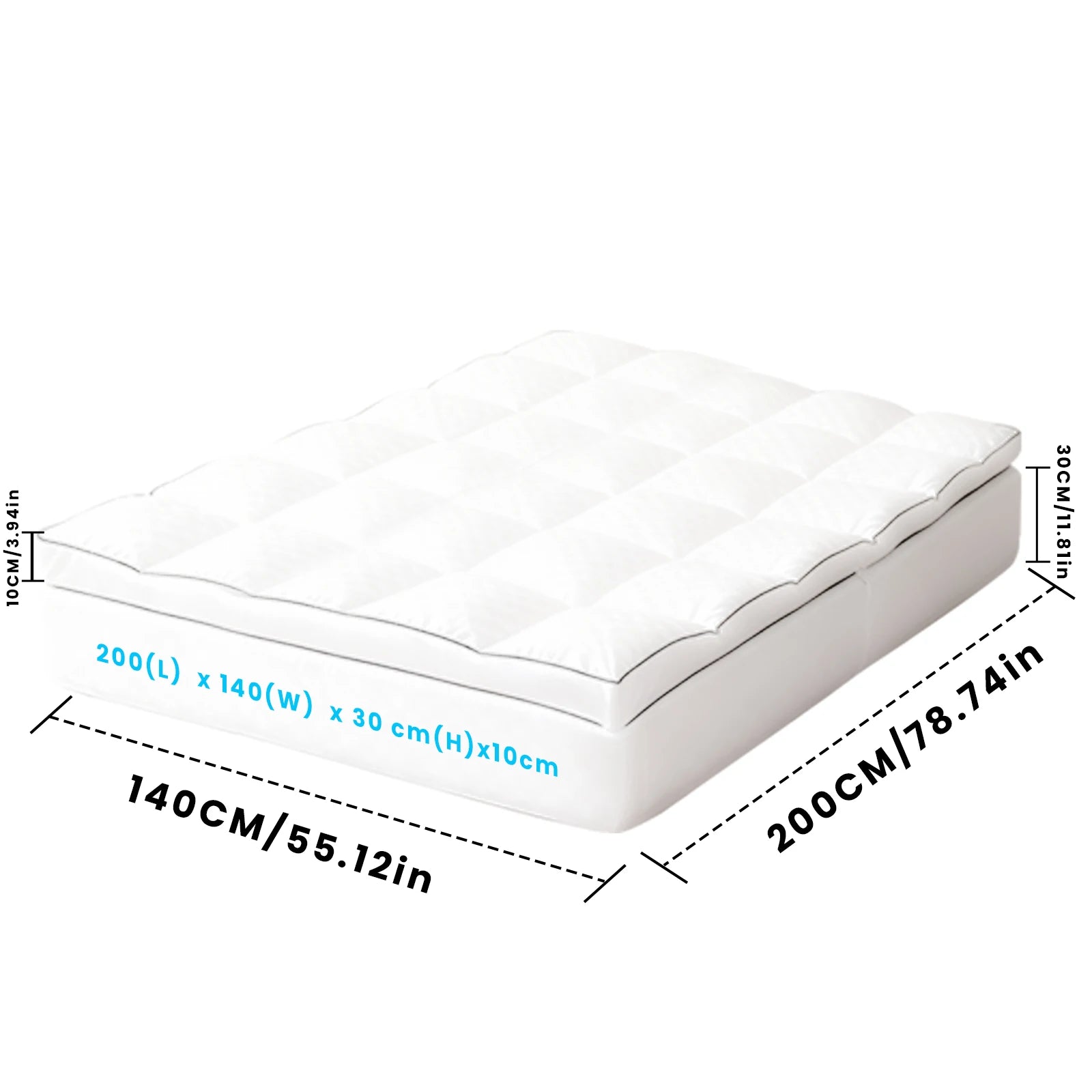 Cubrecolchón doble acolchado, protector de colchón, antialérgico y transpirable, funda ajustable, faldón elástico extra profundo de 30 cm.