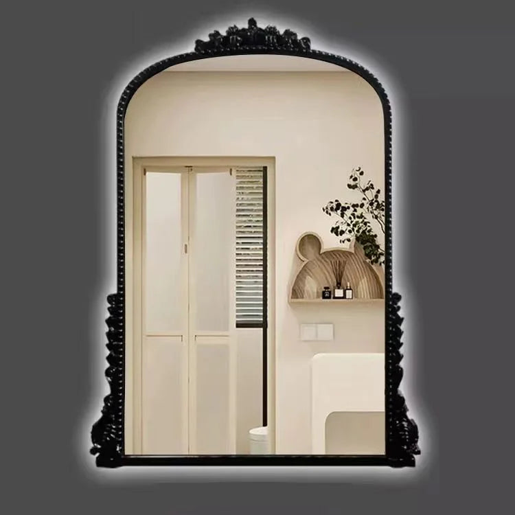 Espejo de pared con marco de arco de madera antiguo vintage, decoración artística, espejo Primrose, precioso espejo de pie con filigrana dorada para el hogar y la sala de estar.