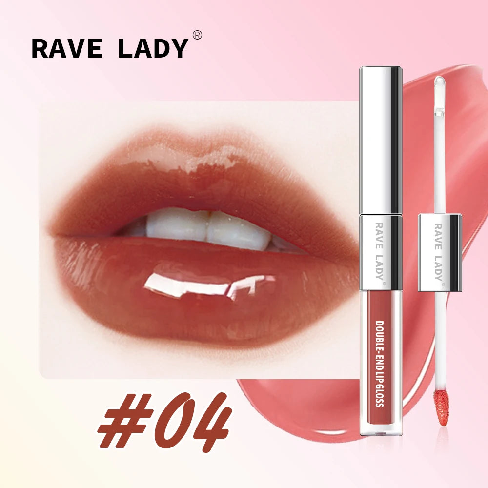 Brillo labial mate de doble punta 2 en 1, aceite labial hidratante transparente, brillo labial líquido con destellos y efecto espejo.
