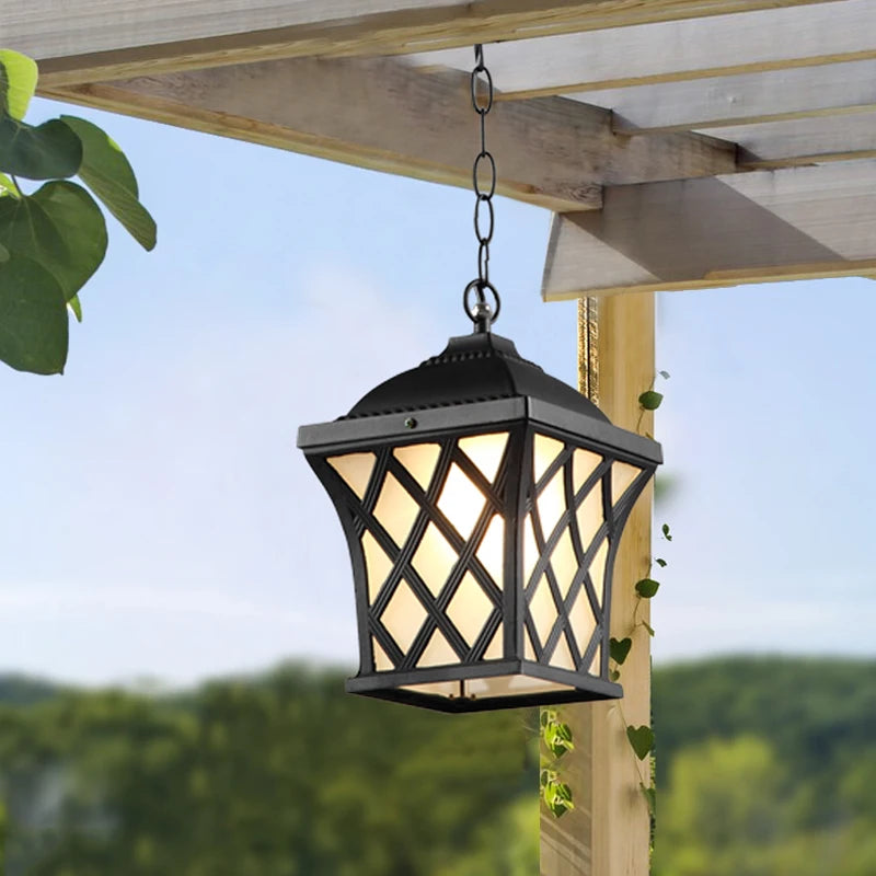 Lámpara colgante impermeable LED Retro europea, candelabro de pueblo para exteriores, luces para pasillos y balcón, luminaria colgante