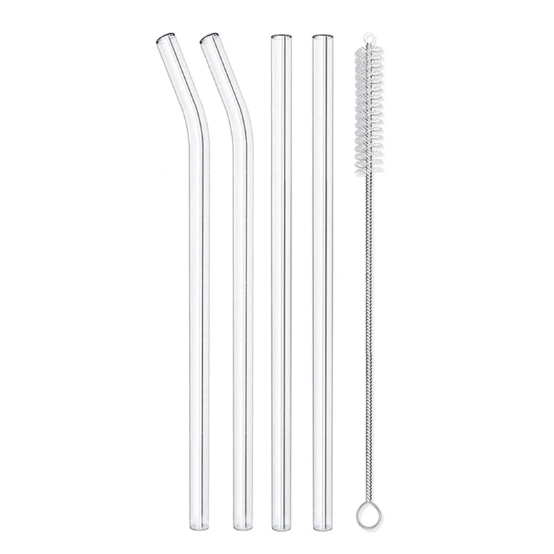 4/8 piezas de pajitas de vidrio reutilizables, pajitas de vidrio transparente para beber, tubos de 8 pulgadas y 8 mm, pajitas para zumos, batidos, té, vasos, juego de pajitas para bebidas