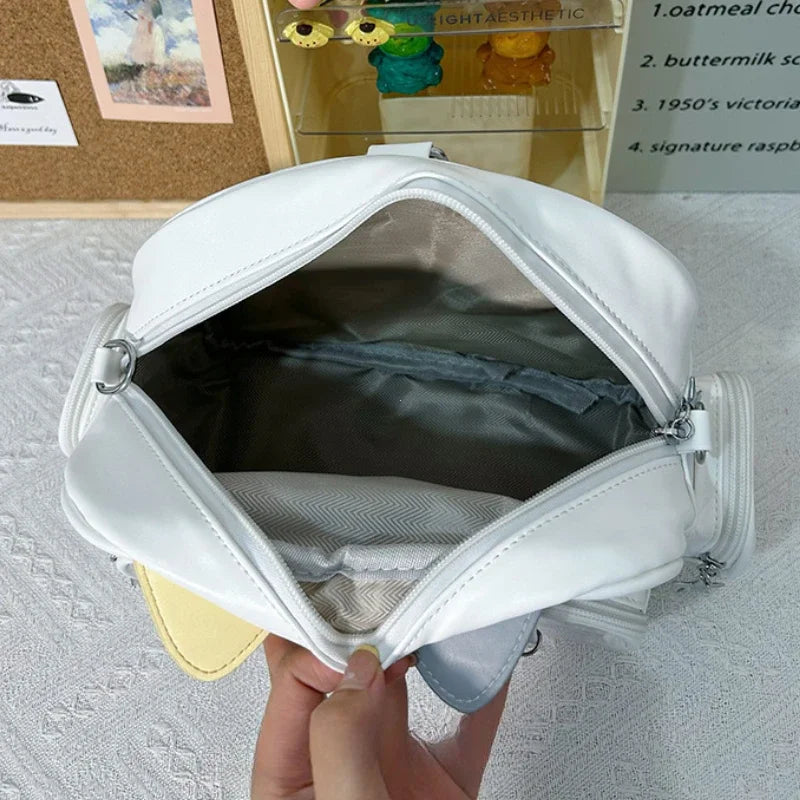 Mochilas de moda para mujer Y2K estilo coreano/japonés Kawaii con gato, bolso Ita de PU, lindas chicas, bolsillo transparente, estéticas, bolsos de hombro y bandolera