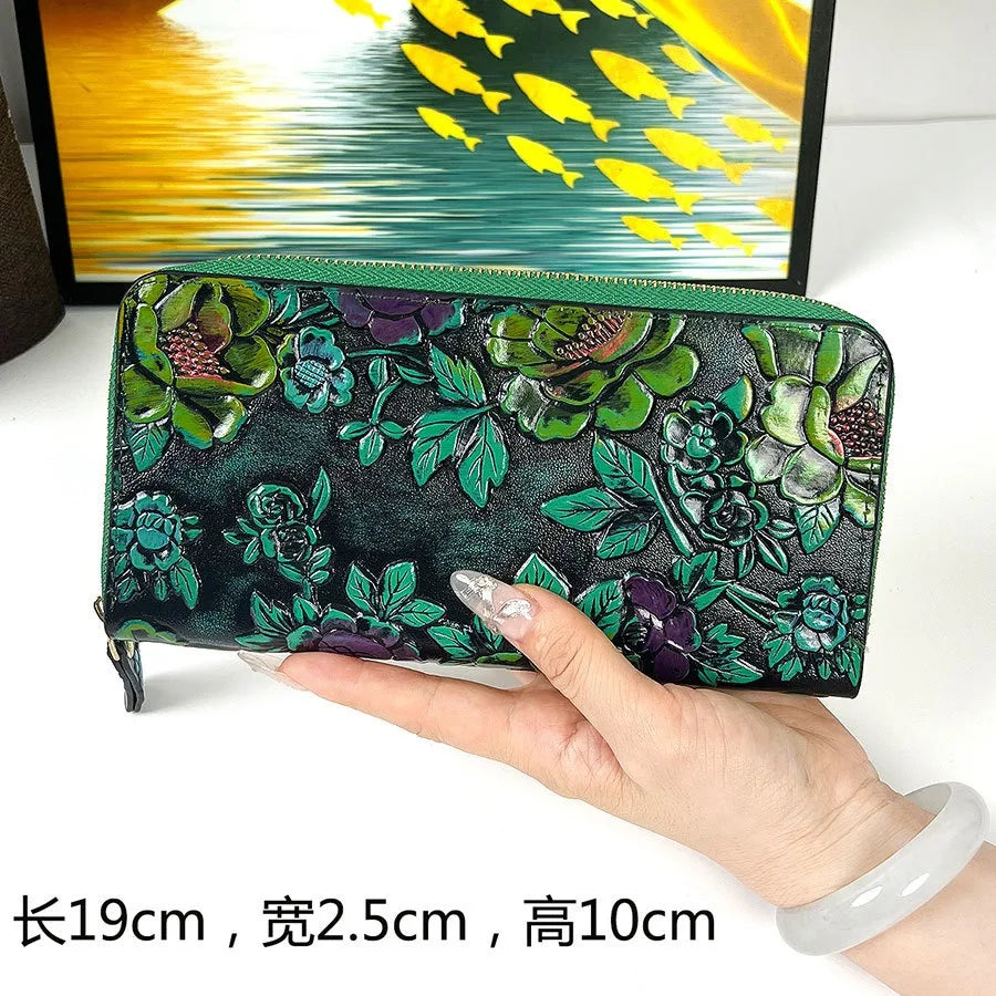 Cartera larga de lujo de diseño vintage, estilo bohemio, versátil, tarjetero, cartera multifuncional para mujer, estuche portátil para tarjetas.