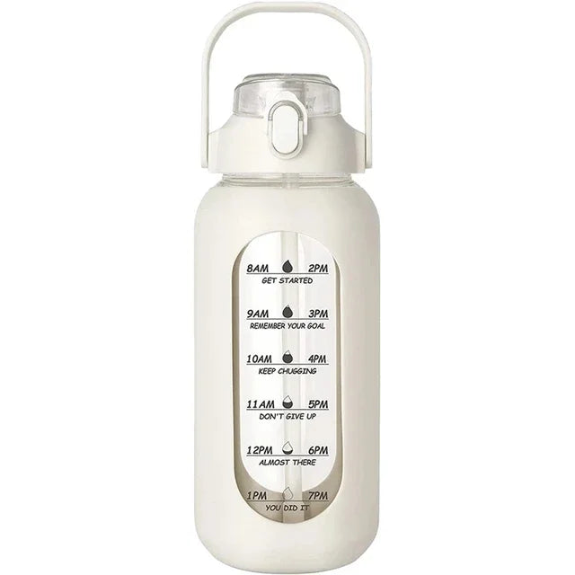 Botella de vidrio nueva de 946 ml/1656 ml/1892 ml (modelo 2024) con funda de silicona para pajita y marcador de tiempo. Ideal para camping, hogar, oficina y gimnasio.