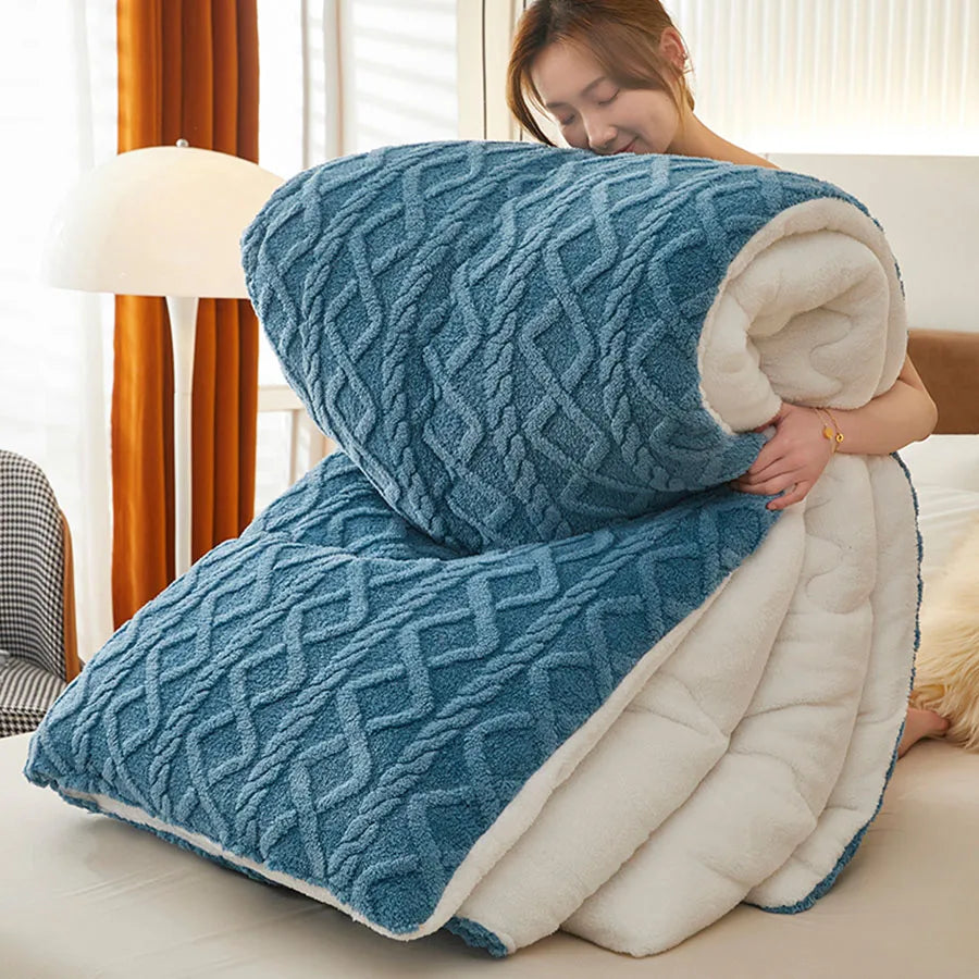 Nueva manta de invierno súper gruesa y cálida para cama, de cachemir sintético de cordero, mantas pesadas, suaves, cómodas y cálidas. Edredón.