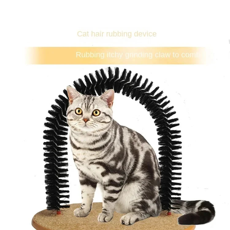 Arco de juguete para gatos, auto-aseo, mima a tu felino con un cepillo de masaje y frotamiento con rascador, juguete interactivo para gatos.