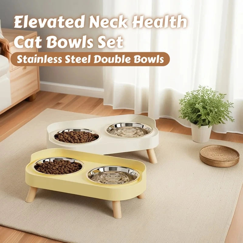 Comedero elevado colorido para mascotas Dopamine: dos cuencos de acero inoxidable con soporte para el cuello - Estación de comida y agua de moda para mascotas