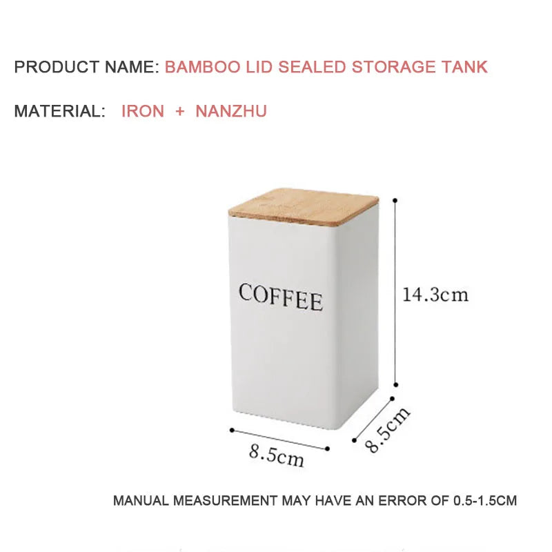 Recipiente para granos de café con tapa de bambú, estilo sencillo, tarros de metal para té, café y azúcar, lata de té, utensilios de cocina.