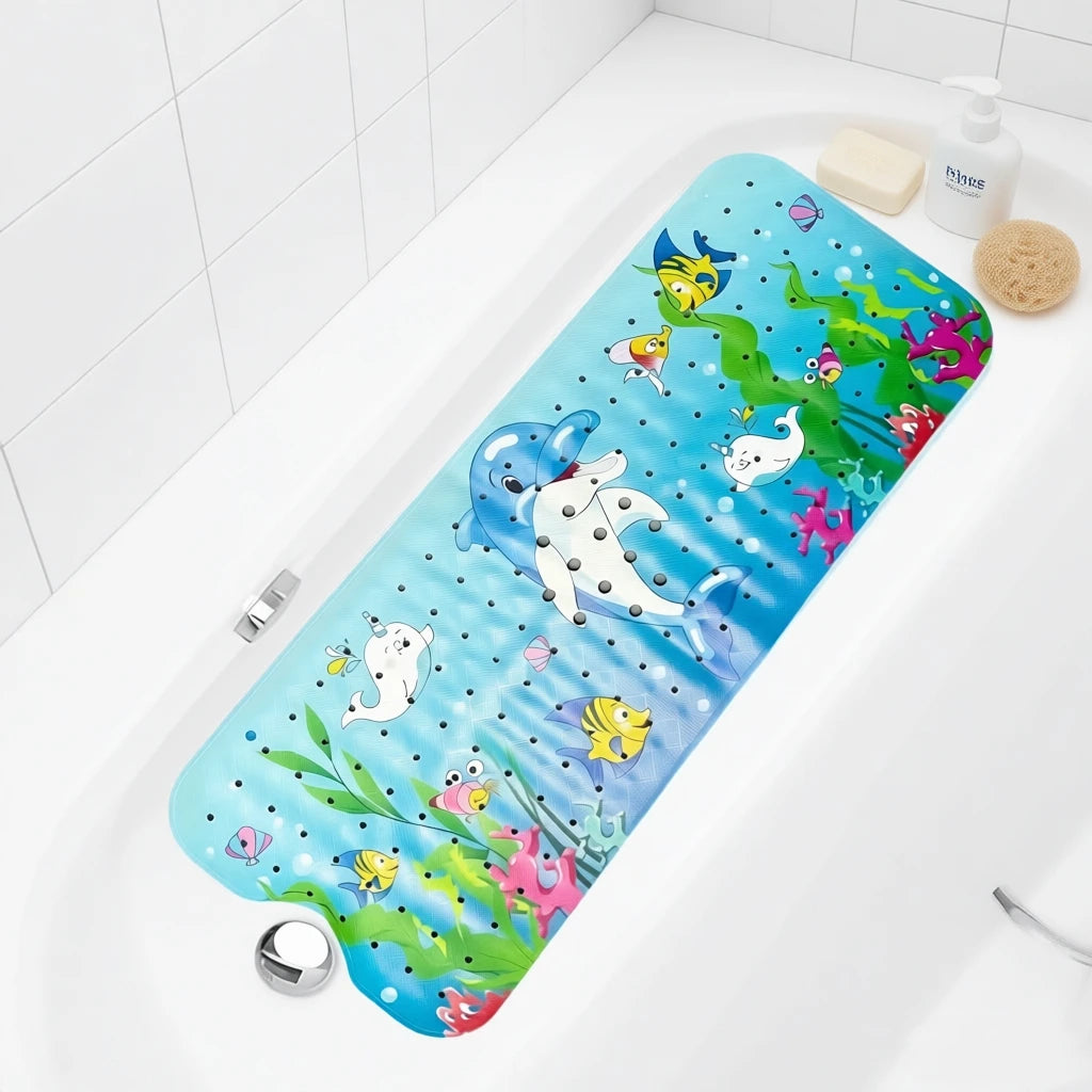 Alfombrilla de baño para bebé, antideslizante, para bañera, para niños pequeños, 40x10 cm, extralarga, con diseño de dibujos animados, con ventosas.