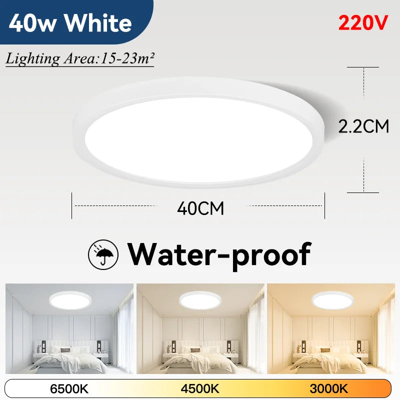 Lámpara de techo LED ultrafina de 2,2 cm, resistente al agua, 3 colores, con acabado de madera, para baño, dormitorio, sala de estar y hogar.
