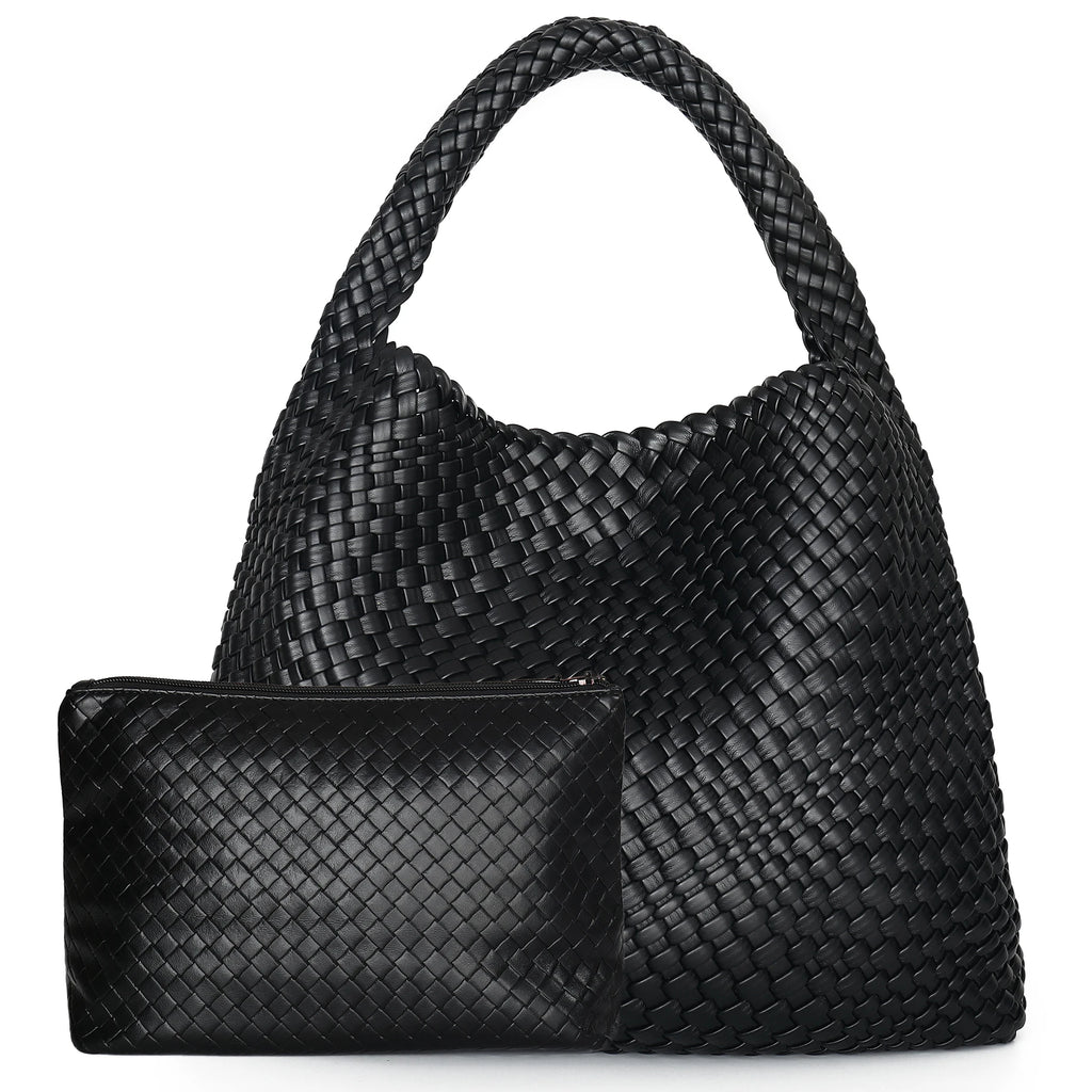 Bolso tote tejido para mujer, bolso de mano grande tejido, bolso de hombro de cuero suave, bolso de compras para el trabajo, bolso tote de playa de verano con monedero